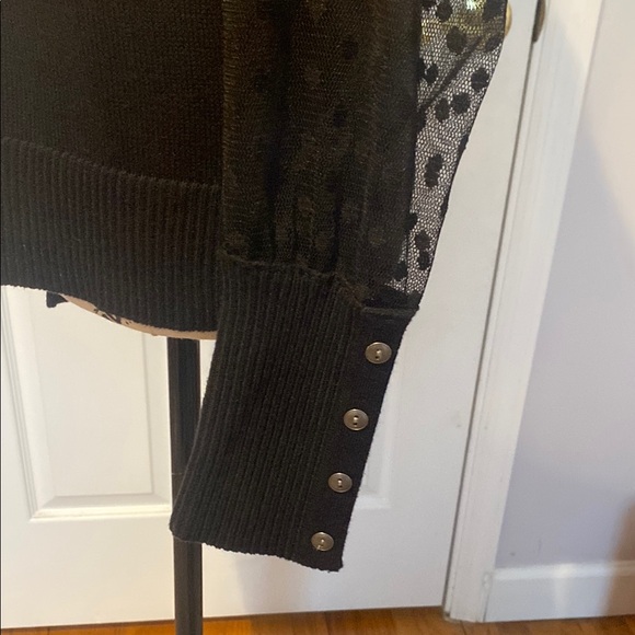 Chic Black Sweater with Sheer Polka Dot Sleeves - Picture 3 of 7